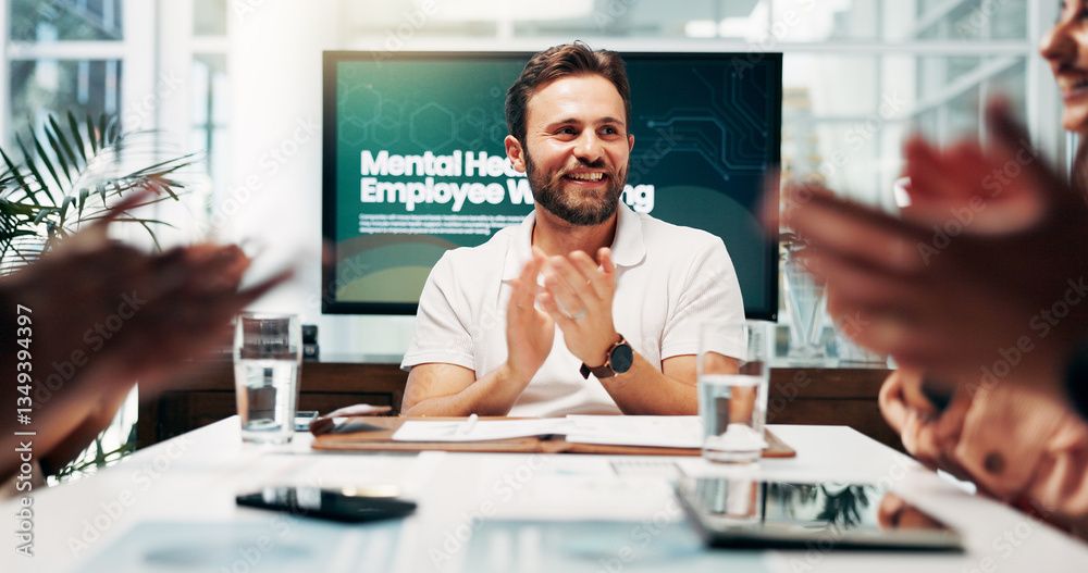 Company meeting discussing employee wellbeing